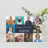 HAPPY NEW YEAR 10 FOTO'S BLAUW FEESTDAGENKAART (Staand voorkant)
