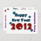 Happy New Year 2012 Party Invitation Sjabloon (Voorkant / Achterkant)