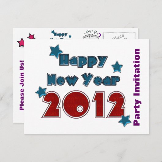 Happy New Year 2012 Party Invitation Sjabloon (Voorkant / Achterkant)