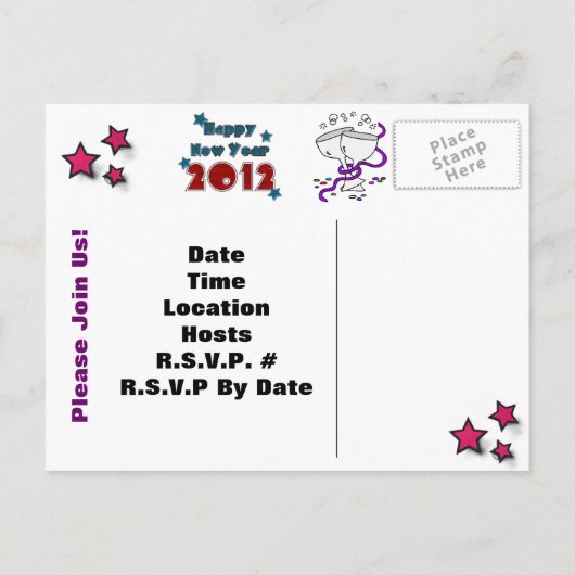 Happy New Year 2012 Party Invitation Sjabloon (Achterkant)