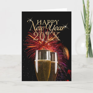 Happy New Year 2014 Fireworks Champagne-kaart Feestdagen Kaart