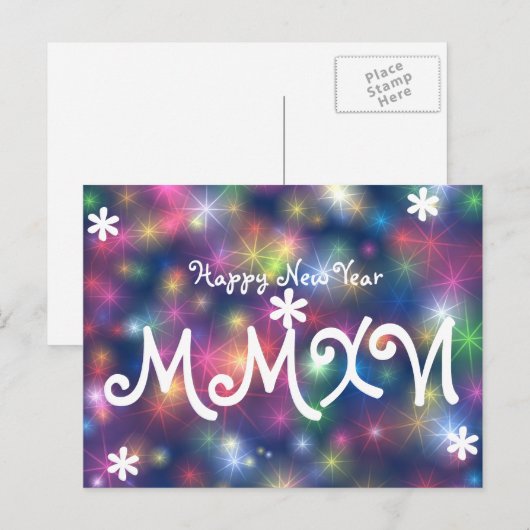 Happy New Year 2016 Stars Light Roman Numeral Feestdagenkaart (Voorkant / Achterkant)