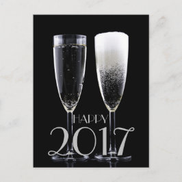 Happy New Year 2017 Black White Champagne Flute Feestdagenkaart