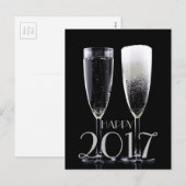 Happy New Year 2017 Black White Champagne Flute Feestdagenkaart (Voorkant / Achterkant)
