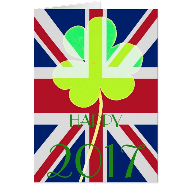 Happy New Year 2017 Irish Shamrock UK Flag Funny (Voorkant)