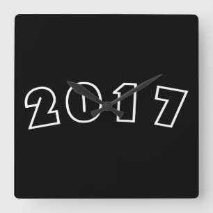 Happy New Year 2017, Numbers Black White Clock Vierkante Klok