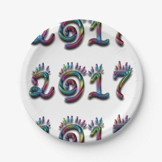 Happy New Year 2017 Rainbow Numbers Typografie Papieren Bordje (Voorkant)