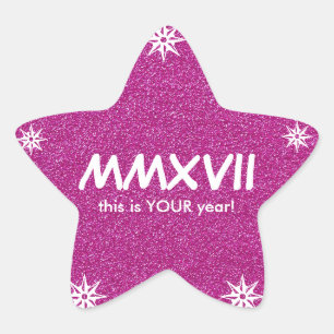 Happy New Year 2017 roze Roman Numeral Motivation Ster Sticker