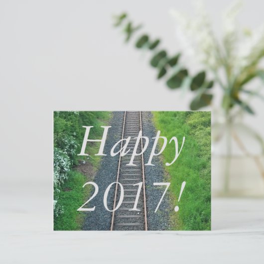 Happy New Year 2017 Train Track Railway Natuur Feestdagenkaart (Staand voorkant)