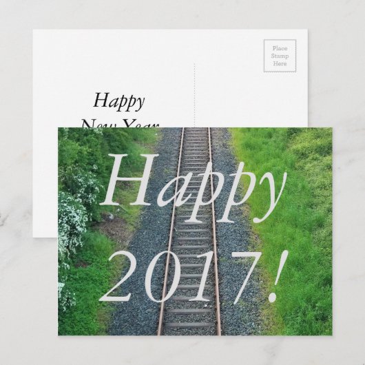 Happy New Year 2017 Train Track Railway Natuur Feestdagenkaart (Voorkant / Achterkant)