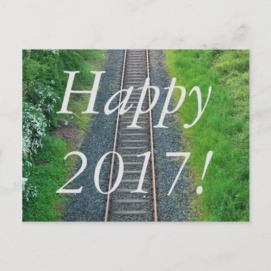 Happy New Year 2017 Train Track Railway Natuur Feestdagenkaart (Voorkant)