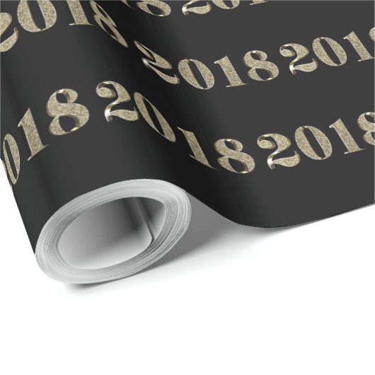 Happy New Year 2018 Black and Gold Numbers Chic Cadeaupapier (Rol Hoek)