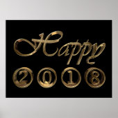 Happy New Year 2018 Black and Gold Typography Poster (Voorkant)