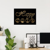 Happy New Year 2018 Black and Gold Typography Poster (Thuiskantoor)