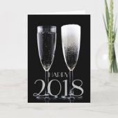 Happy New Year 2018 Black White Champagne Flute Feestdagen Kaart (Voorkant)