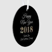Happy New Year 2018 Black White Gold Elegant Ornament (voorkant)