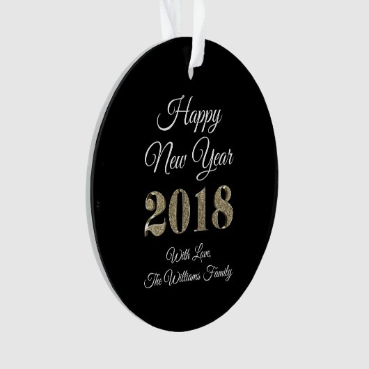Happy New Year 2018 Black White Gold Elegant Ornament (voorkant)