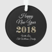 Happy New Year 2018 Black White Gold Elegant Ornament (achterkant)