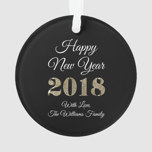Happy New Year 2018 Black White Gold Elegant Ornament (achterkant)