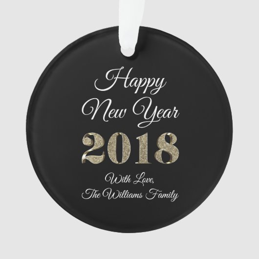Happy New Year 2018 Black White Gold Elegant Ornament (voorkant)