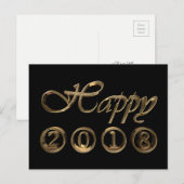 Happy New Year 2018 Elegant Black Gold Typografie Feestdagenkaart (Voorkant / Achterkant)