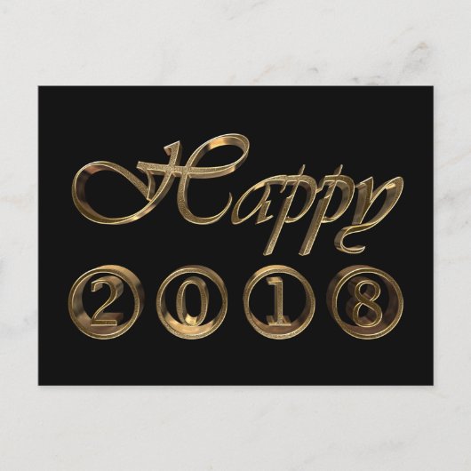 Happy New Year 2018 Elegant Black Gold Typografie Feestdagenkaart (Voorkant)