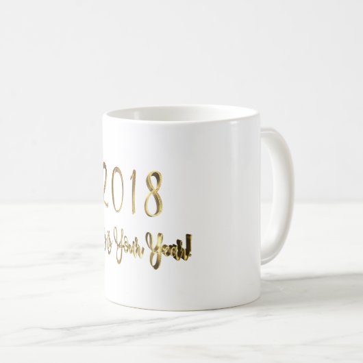 Happy New Year 2018 Gold look Typografie Koffiemok (Voorkant rechts)