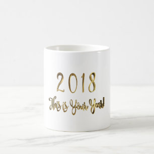 Happy New Year 2018 Gold look Typografie Koffiemok