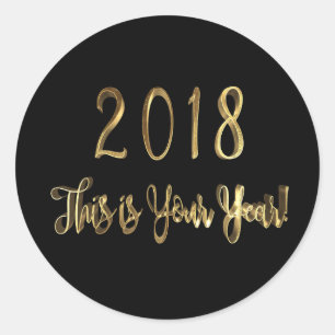Happy New Year 2018 Motivatie zwart Gold Ronde Sticker