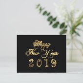 Happy New Year 2019 Black and Gold Chic Briefkaart (Staand voorkant)