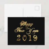 Happy New Year 2019 Black and Gold Chic Briefkaart (Voorkant / Achterkant)