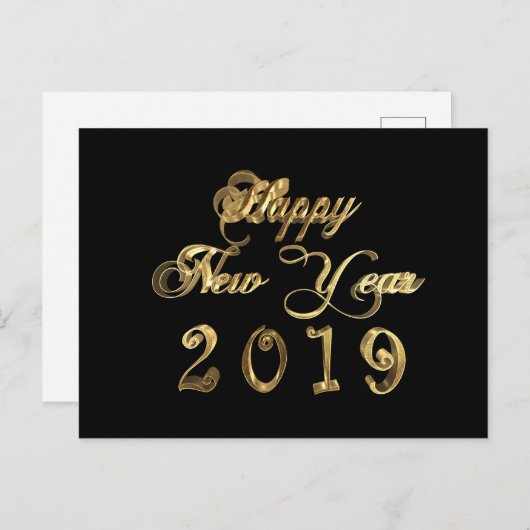 Happy New Year 2019 Black and Gold Chic Briefkaart (Voorkant / Achterkant)