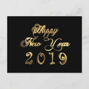 Happy New Year 2019 Black and Gold Chic Briefkaart