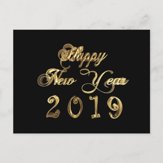Happy New Year 2019 Black and Gold Chic Briefkaart (Voorkant)