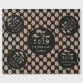 Happy New Year 2019 Elegant Black and Gold Clovers Cadeaupapier (Vlak)