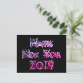 Happy New Year 2019 Elegant Black Pink Stars Tekst Feestdagenkaart (Staand voorkant)