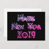 Happy New Year 2019 Elegant Black Pink Stars Tekst Feestdagenkaart (Voorkant / Achterkant)