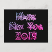 Happy New Year 2019 Elegant Black Pink Stars Tekst Feestdagenkaart (Voorkant)