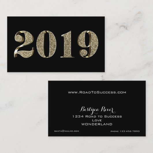 Happy New Year 2019 Golden Black White Gold Visitekaartje (Voorkant / Achterkant)