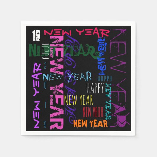 Happy New Year 2019 Pop Colors Paper Napkin Servet (Voorkant)