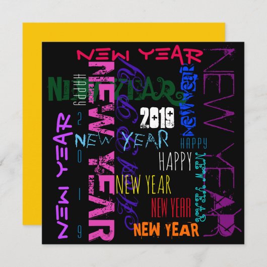 Happy New Year 2019 Pop Colors Square Flat Kaart (Voorkant / Achterkant)
