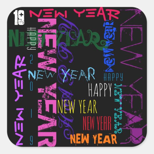 Happy New Year 2019 Pop Colors Square Sticker (Voorkant)