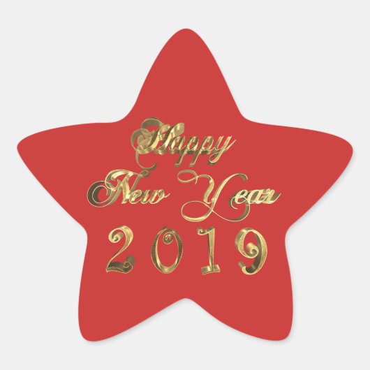 Happy New Year 2019 Red and Gold Script Chic Ster Sticker (Voorkant)