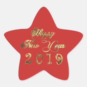 Happy New Year 2019 Red and Gold Script Chic Ster Sticker