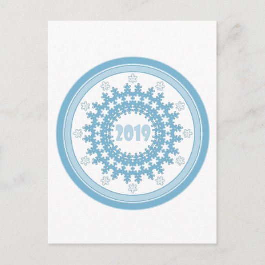 Happy New Year 2019 round blue snewflake winter ca Advieskaart (Voorkant)