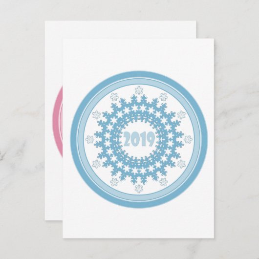 Happy New Year 2019 round blue snewflake winter ca Advieskaart (Voorkant / Achterkant)