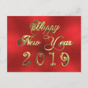 Happy New Year 2019 Script Red and Gold Chic Briefkaart