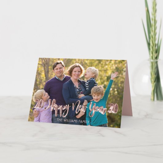 Happy New Year 2020 roze Rose Gold Text Overlay Feestdagen Kaart (Voorkant)