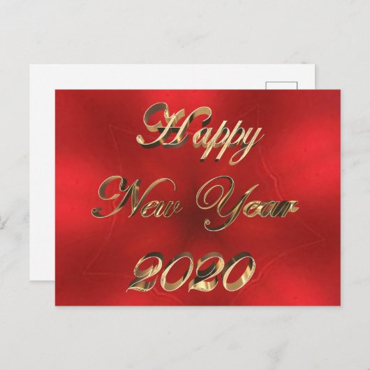 Happy New Year 2020 Script Red en Gold Chic Briefkaart (Voorkant / Achterkant)
