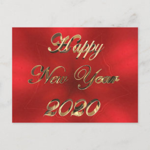 Happy New Year 2020 Script Red en Gold Chic Briefkaart